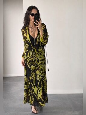 Zara ZW Collection Printed Tunic Dress Cover-Up with Black Slip Dress Size S